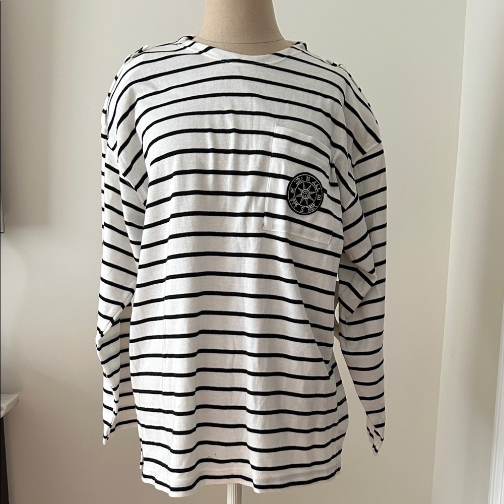 Vintage Chaus Black and White Striped Long Sleeve Tee